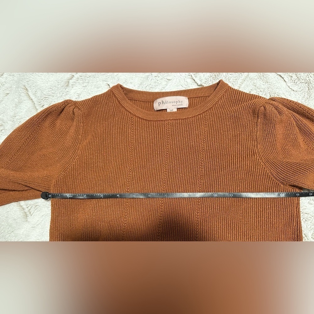 Philosophy Brown Ribbed Puff Shoulder Crew Neck Sweater - Picture 3 of 9